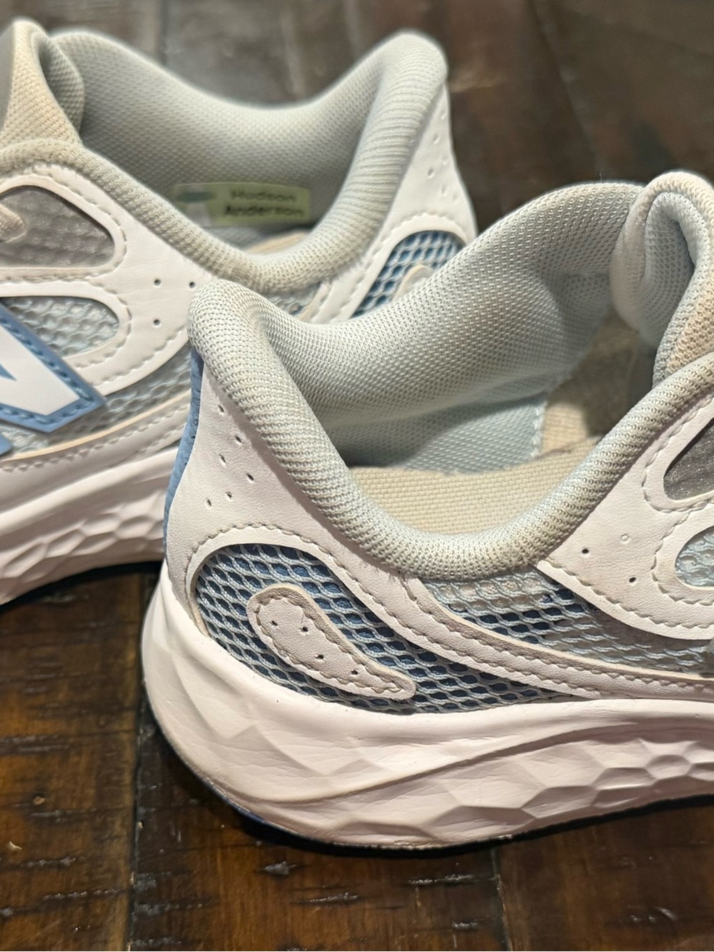 New Balance Extra Wide Kids White and Light Blue Athletic Sneakers